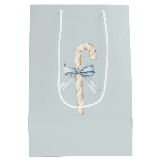 Cream Candy Canes Blue Bow Christmas Mittlere Geschenktüte (Rückseite)