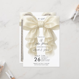 Cream Cascade Ruffle Bow Classy Baby Dusche Einladung