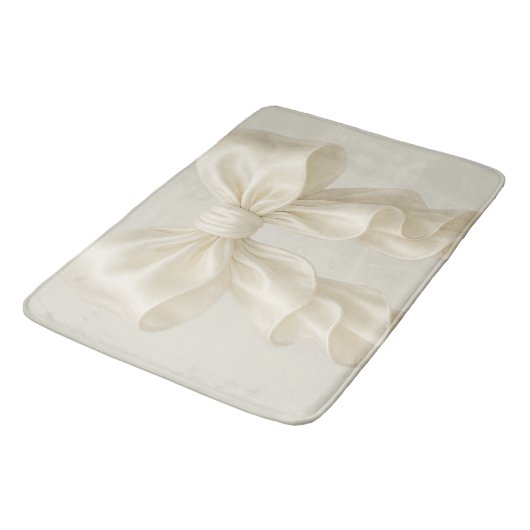 Cream Cascade Ruffle Bow Elegante Girly Badematte (Schrägansicht)