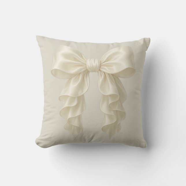 Cream Cascade Ruffle Bow Elegante Girly Kissen (Vorderseite)