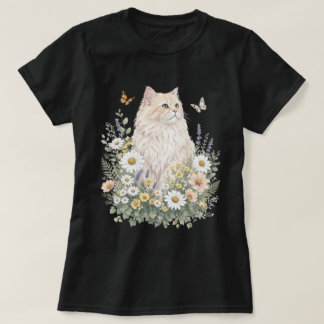 Cream Cat Wildflower Botanical Art T-Shirt