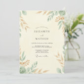 Cream Celadon Blatt Hochzeit Einladung (Stehend Vorderseite)
