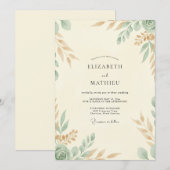 Cream Celadon Blatt Hochzeit Einladung (Vorne/Hinten)
