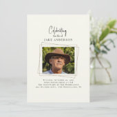 Cream Celebration of Life Foto Einladung (Stehend Vorderseite)