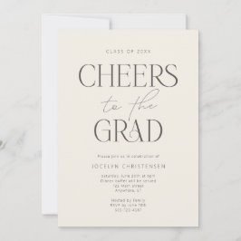 Cream Charcoal Gray Modern Cheers Grad Party Einladung