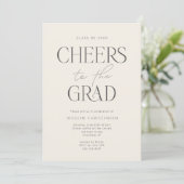 Cream Charcoal Gray Modern Cheers Grad Party Einladung (Stehend Vorderseite)
