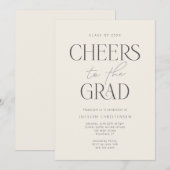 Cream Charcoal Gray Modern Cheers Grad Party Einladung (Vorne/Hinten)