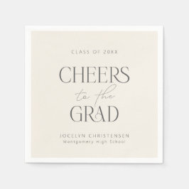 Cream Charcoal Personalized Cheers Grad Party Serviette