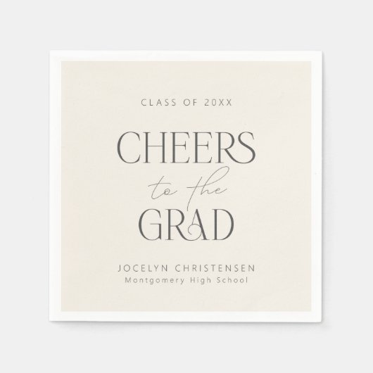 Cream Charcoal Personalized Cheers Grad Party Serviette (Vorderseite)