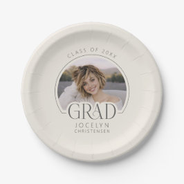 Cream Charcoal Personalized Photo Grad Party Pappteller