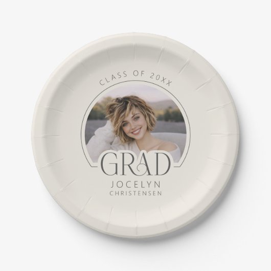 Cream Charcoal Personalized Photo Grad Party Pappteller (Vorderseite)