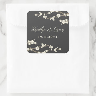 Cream Cherry Blüten Weiße Sakura Blume Hochzeit Quadratischer Aufkleber