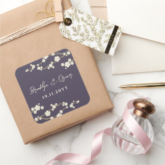 Cream Cherry Blüten Weiße Sakura Lila Hochzeit Quadratischer Aufkleber