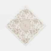 Cream Chinoiserie Monogram Wedelcocktail Serviette (Ecke)