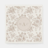 Cream Chinoiserie Monogram Wedelcocktail Serviette (Vorderseite)