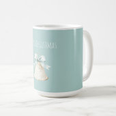 Cream Christmas Bell Pretty Blue Bow Kaffeetasse (VorderseiteRechts)