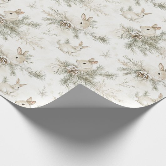 Cream Christmas Bunny Rabbits Geschenkpapier (Ecke)