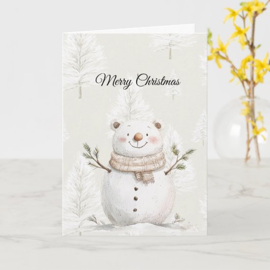 Cream Christmas Trees Snowman Karte (Gelbe Blume)
