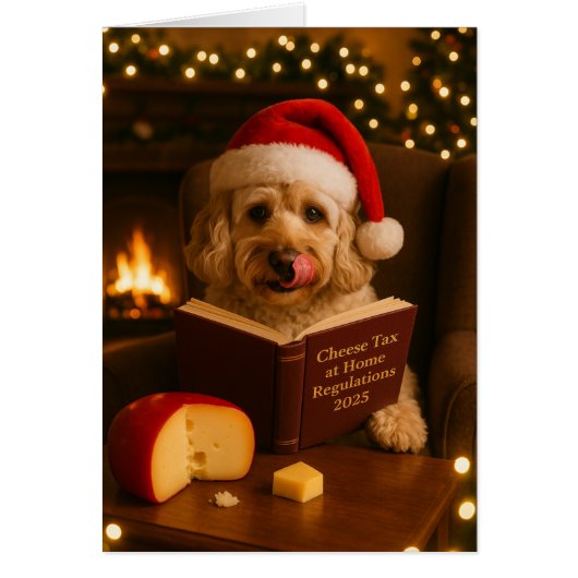 Cream Cockerpoo 'Käse-Steuer' Weihnachtskarte (Vorne)