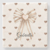Cream Cocoa Bow Blush Pink Glitter Hearts Steinuntersetzer (Vorderseite)