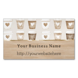 Cream Coffee Heart Cups Business name website Magnetische Visitenkarte