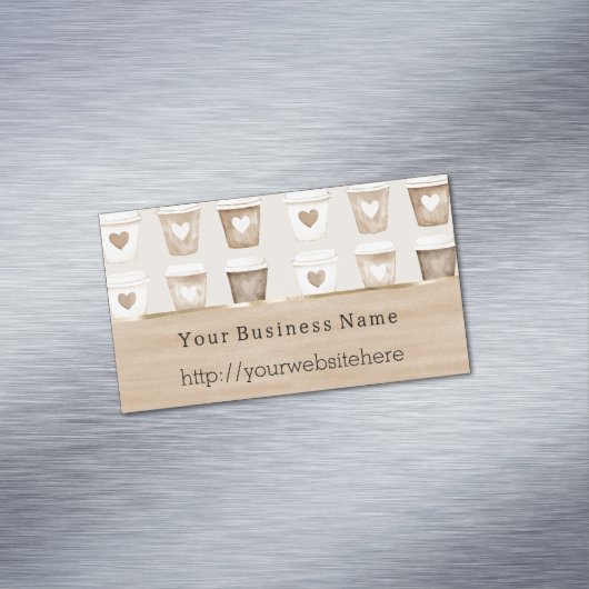 Cream Coffee Heart Cups Business name website Magnetische Visitenkarte (Beispiel)