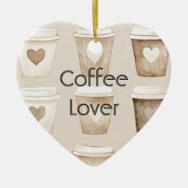 Cream Coffee Heart Cups Christmas Keramik Ornament