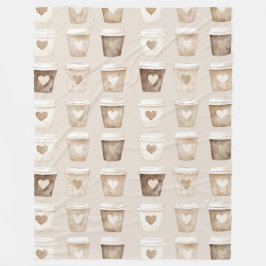 Cream Coffee Heart Cups Fleecedecke