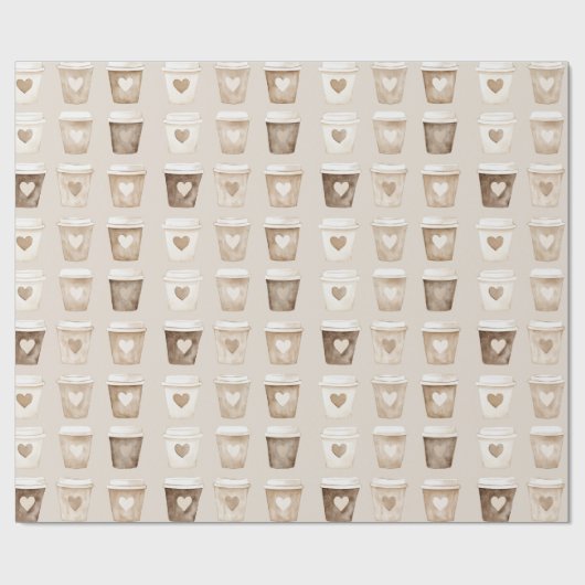 Cream Coffee Heart Cups Geschenkpapier (Flach)