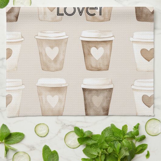 Cream Coffee Heart Cups Geschirrtuch (Gefaltet)