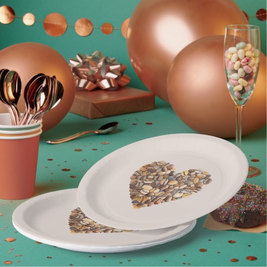 Cream Coffee Heart Cups Pappteller (Multi)