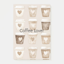 Cream Coffee Heart Cups Post-it Klebezettel