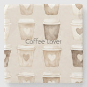 Cream Coffee Heart Cups Steinuntersetzer (Vorderseite)