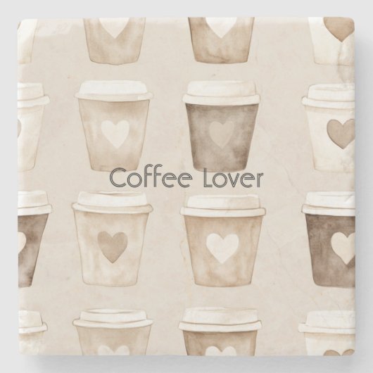 Cream Coffee Heart Cups Steinuntersetzer (Vorderseite)