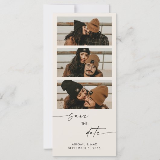 Cream Collage Foto Long Wedding Save the Date (Vorderseite)