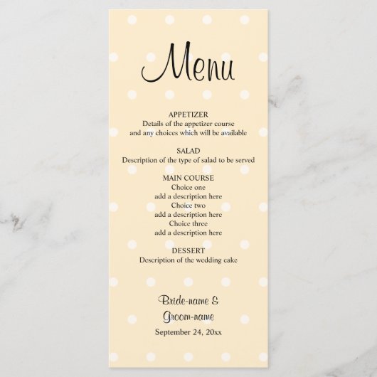 Cream Color Polka Dot Wedding Menu Menükarte (Vorderseite)