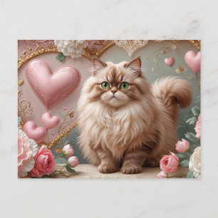 Cream Color Valentinstag Persische Katze und Herz Feiertagspostkarte