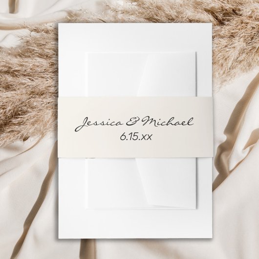 Cream Colored Modern Script Wedding Names Date Einladungsbanderole