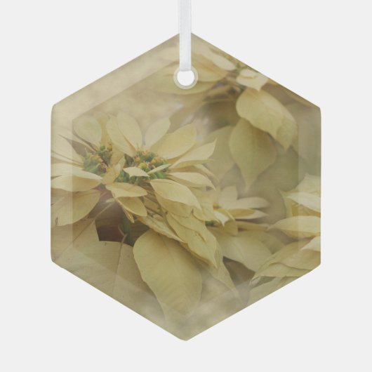 Cream Colored Poinsettias Digitales Kunstglas Ornament Aus Glas (Vorderseite)