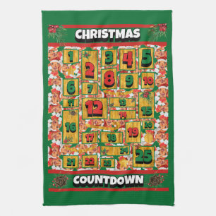 Cream-Dachshund-Hund Countdown Weihnachten Advent Geschirrtuch