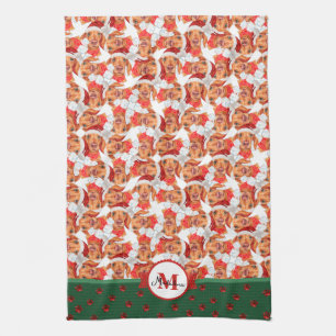 Cream Dachshund Muster Monogramm Weihnachten Hund Geschirrtuch