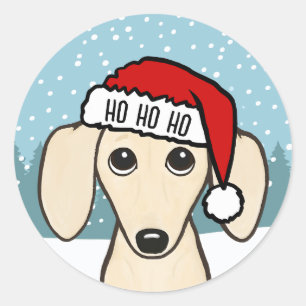 Cream Dachshund Weihnachtsmann Süßer Wiener Hund I Runder Aufkleber