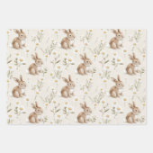 Cream Daisy Floral Bunny Rabbit Birthday Geschenkpapier Set (Vorderseite 3)