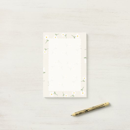 Cream Daisy Florale Haftnotizen | Süße Botanik Post-it Klebezettel (Auf Schreibtisch)