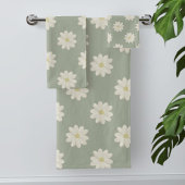 Cream Daisy Muster Sage Green Bath Set