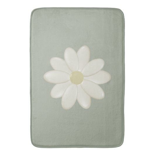 Cream Daisy Sage Green Large Bath Mat Badematte (Vorderseite Vertikal)