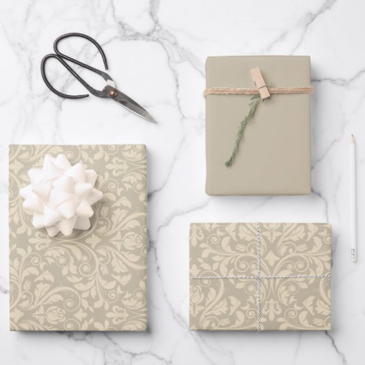 Cream Damask Geschenkpapier Set (Vorderseite)