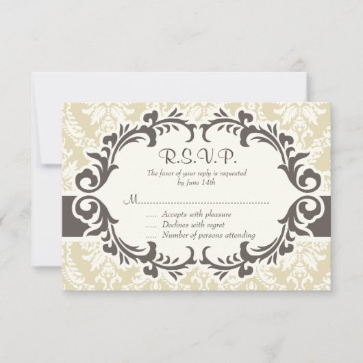 Cream Damask RSVP-Karte RSVP Karte (Vorderseite)