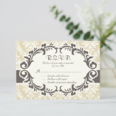 Cream Damask RSVP-Karte RSVP Karte (Stehend Vorderseite)