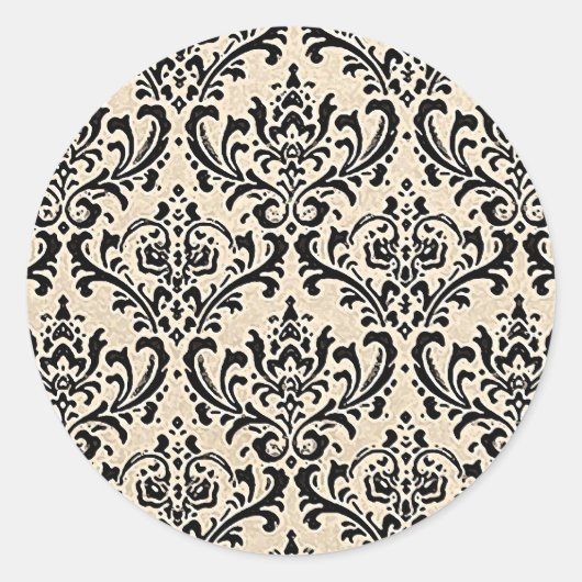 Cream Damask ~ Runder Aufkleber (Vorderseite)